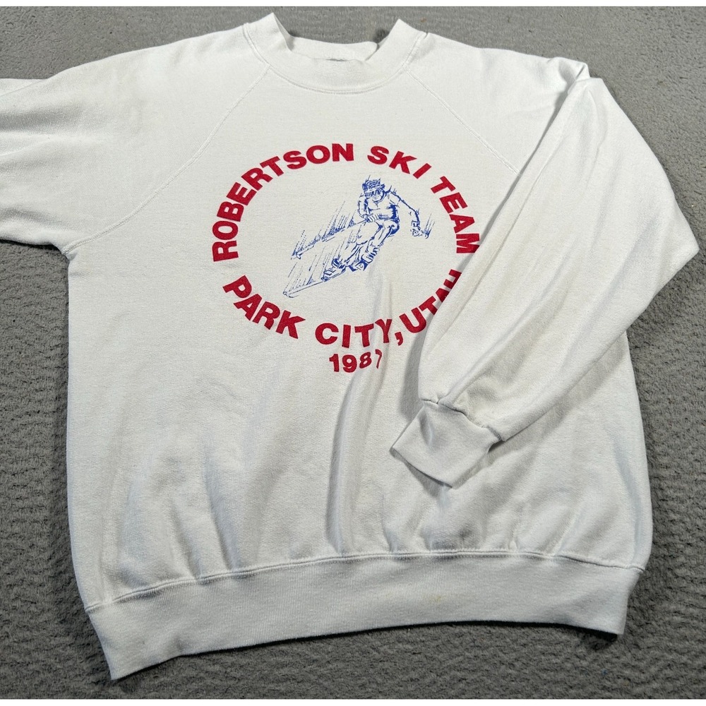 Vintage Tee Jays‎ Sweatshirt Mens Medium White Robertson Ski Team Park City 1987